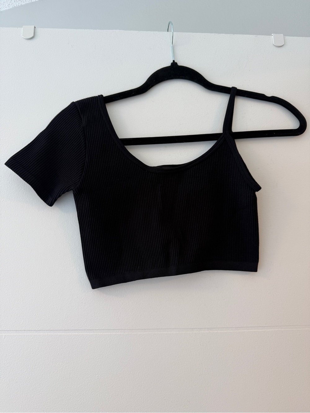 🩵 Zara Black Ribbed One Shoulder Crop Top XS-S
